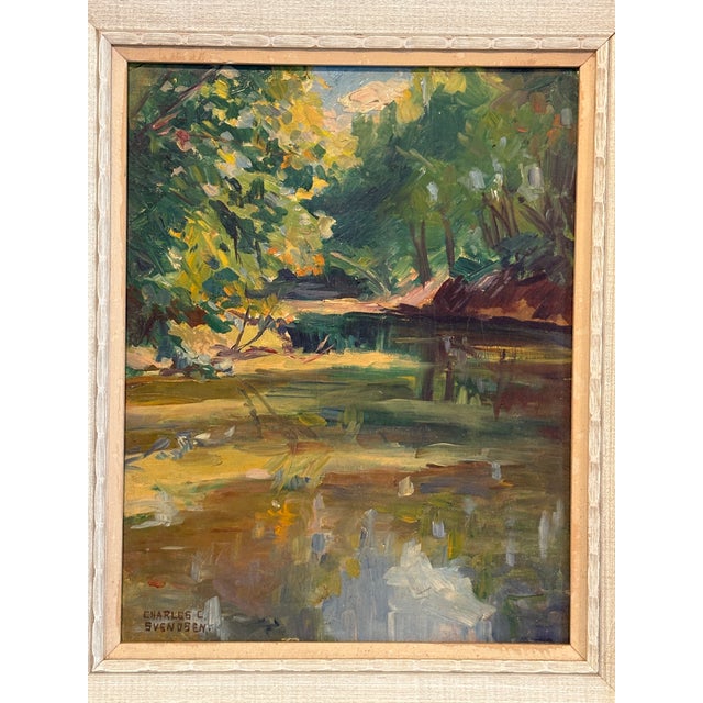 An evocative original oil on board landscape painting by American artist Charles C. Svendsen (1871–1959), depicting a...