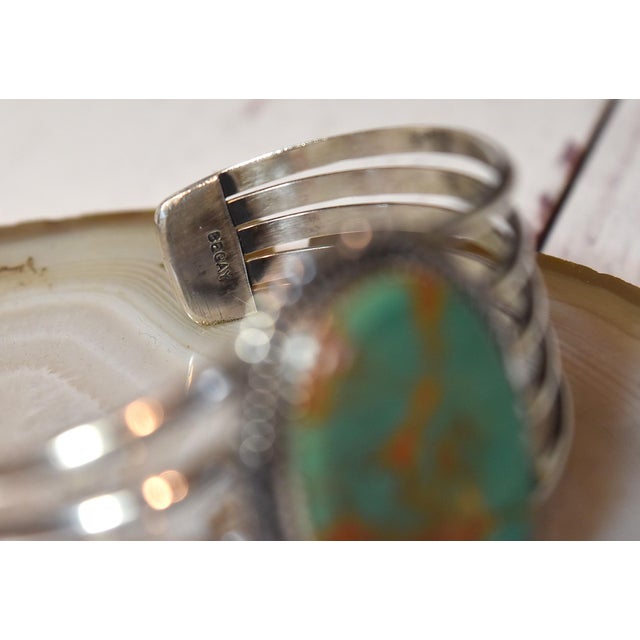 Vintage Native American Navajo Begay Sterling Silver Turquoise Cuff Bracelet For Sale - Image 14 of 18