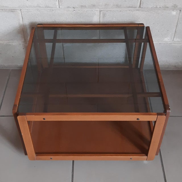 1970s Square Coffee Table in Wood and Glass from Busnelli Modernariato, 1970s For Sale - Image 5 of 11