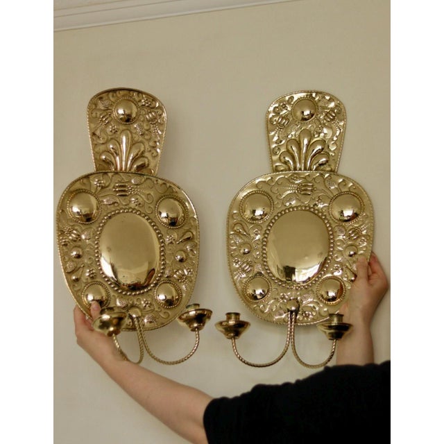 Large Mid-Century Swedish Baroque Style Brass Sconces, Set of 2 For Sale - Image 9 of 18