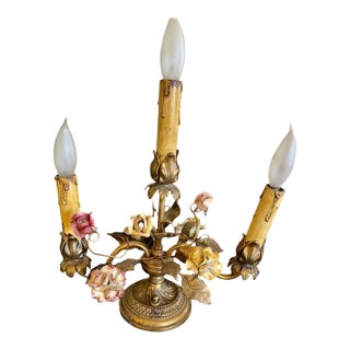 Antique French Gilt Floral Candelabra Table Lamp For Sale