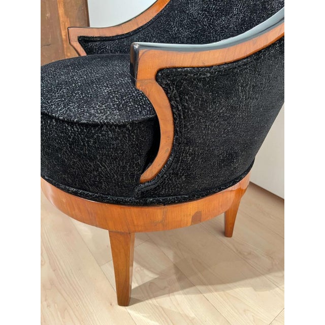 Biedermeier Revolving Armchair in Cherry Veneer & Black Velvet, South Germany, 1820s For Sale - Image 10 of 18