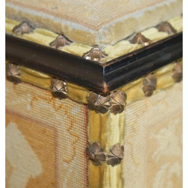 Gold French Embroidered Upholstery Floral Linen Trunk, 1880s For Sale - Image 8 of 18