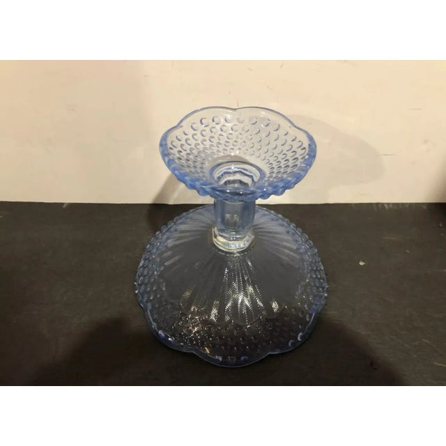 Mid-Century Modern Gorham Crystal Emily’s Attic Blue Round Compote Candy Dish Hobnail For Sale - Image 3 of 3