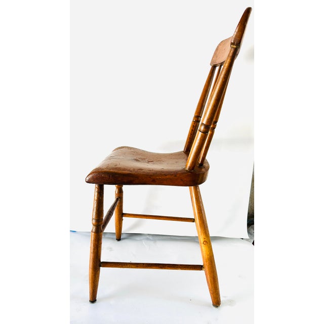 Antique Country Plank Chair, Spindle-Back C. 1930s U S A. For Sale - Image 4 of 8