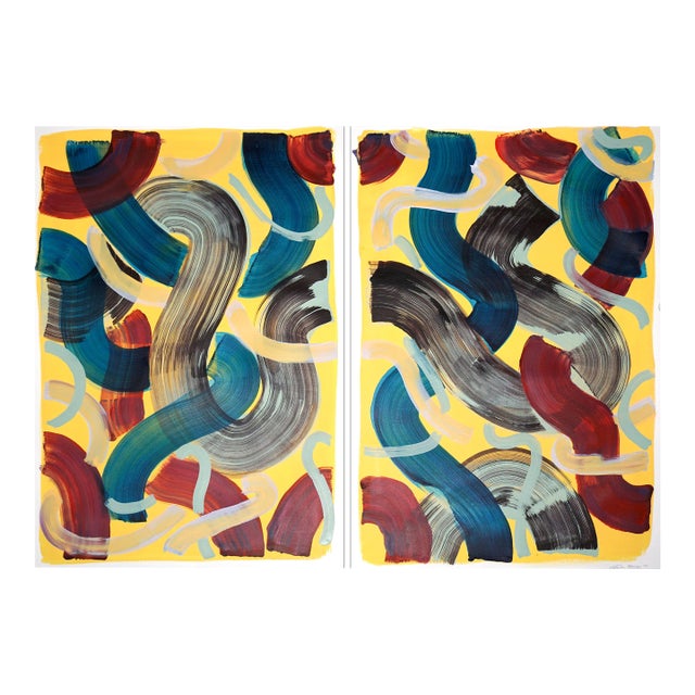 2022 "Urban City Flow" Abstract Acrylic Diptych Painting by Natalia Roman - Set of 2 For Sale