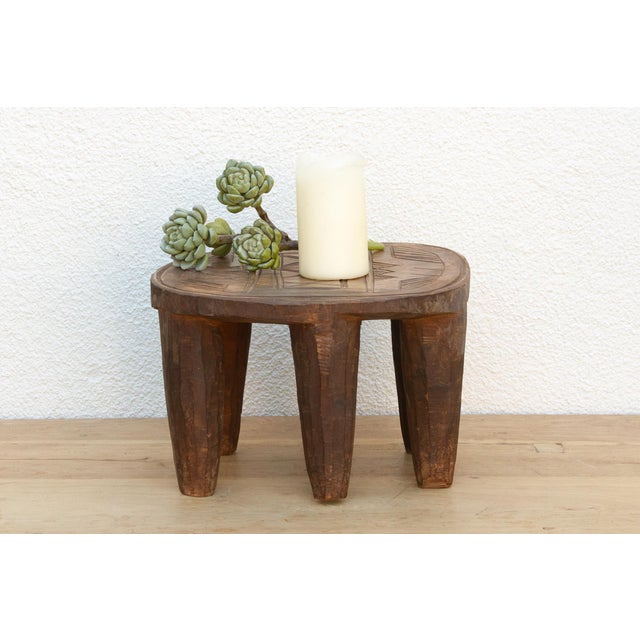 African Vintage African Geometric Nupe Carved Stool For Sale - Image 3 of 9