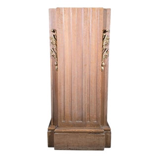 Art Deco Oak Pedestal with Gilt Relief Decoration, 1900 For Sale