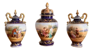 Victorian Royal Vienna Vase Garnitures, 1880s, Set of 3