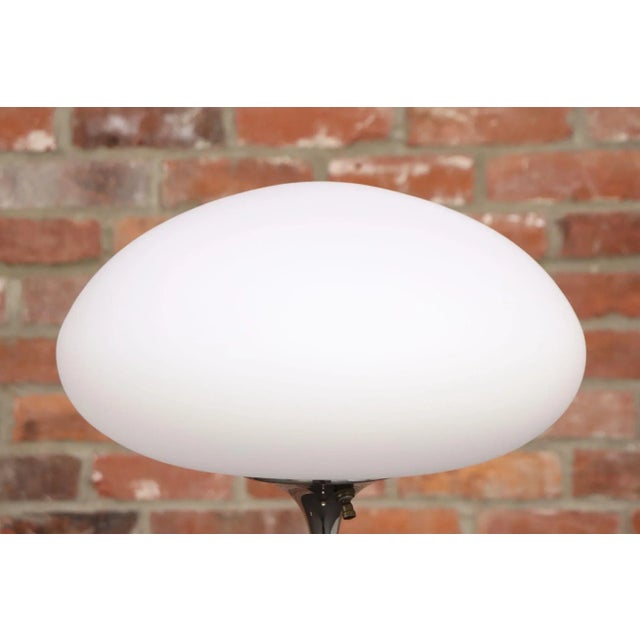 Pair of Chrome Laurel Floor Lamps With Frosted Mushroom Shades and Walnut Stems For Sale In New York - Image 6 of 18