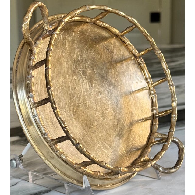 Made in India Solid Brass Bamboo Motif Petite Serving Tray For Sale - Image 10 of 15