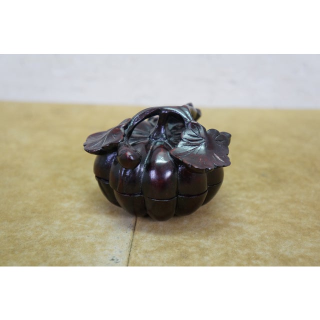 Mid 20th Century Chinese Agarwood Carved Covered Pumpkin Trinket Vanity Ring Box Dish For Sale - Image 6 of 9