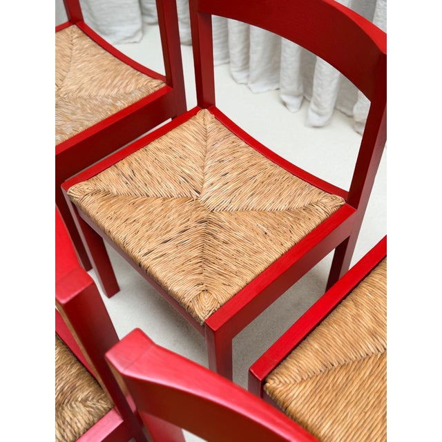 Red Stained Oak and Cane Chairs by Gerard Geytenbeek for ASZ Meubelen, Netherlands, 1960s, Set of 5 For Sale - Image 9 of 16