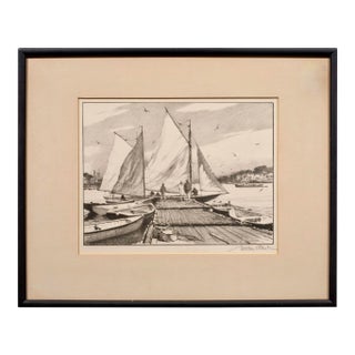 1930s Gordon Grant (American, 1875-1962), Sailing Dock, Lithograph, Pencil Signed Lower Right Framed For Sale