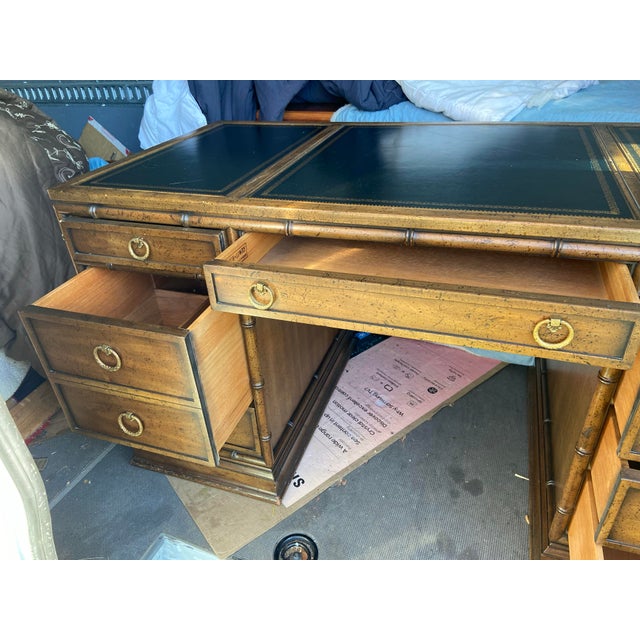 Mid-Century Modern Vintage Mid Century Modern Hollywood Regency Faux Bamboo Campaign Executive Desk by Sligh Furniture For Sale - Image 3 of 12