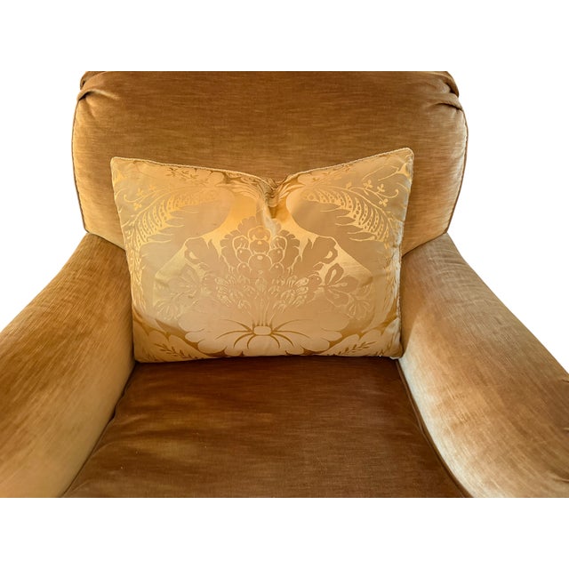 Rose Tarlow Melrose House Roll Arm Silk Velvet Club Chair. It includes the gold damask pillow illustrated.