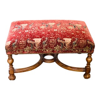 Spanish Colonial Upholstered Tapestry Ottoman Bench by Charles Pollock For Sale