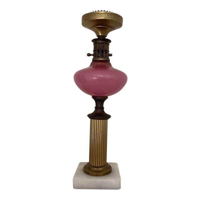 Early 20th Century Vintage Art Deco Opaque Pink Glass Table Lamp For Sale