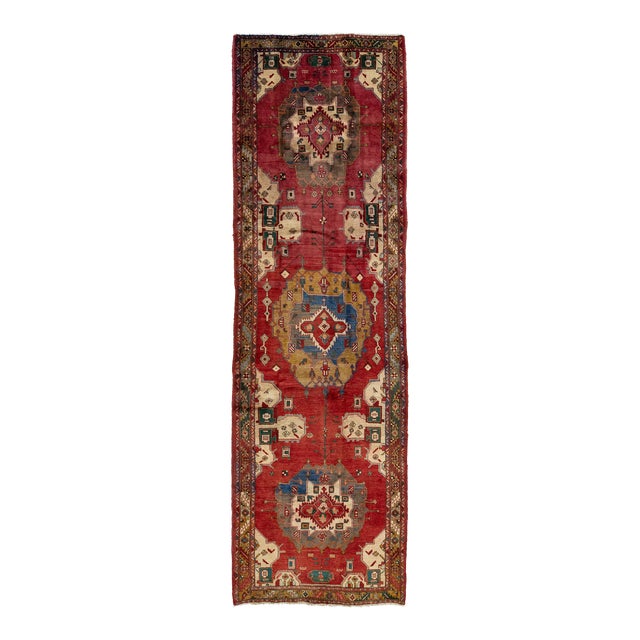 Vintage Heriz Designed Red Wool Runner For Sale