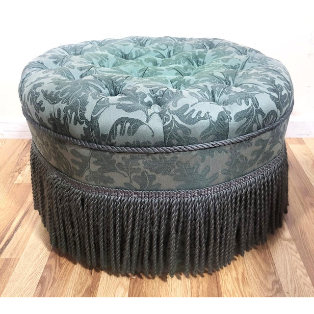 Late 20th Century Vintage Upholstered American Modern Round Tufted Bench Poof Ottoman For Sale - Image 5 of 12