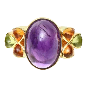 Vintage 14 Karat Yellow Gold, Amethyst, Citrine and Peridot Cocktail Ring Size 6.5