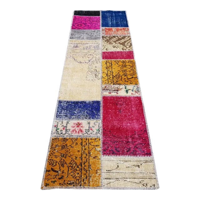 Mid 20th Century Colourful Natural Oushak Runner Rug For Sale