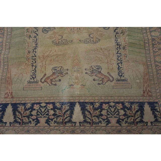 Beige 1920s Antique Beige Cypress Trees Animals Panderma Kayseri Turkish Knotted Rug For Sale - Image 8 of 12