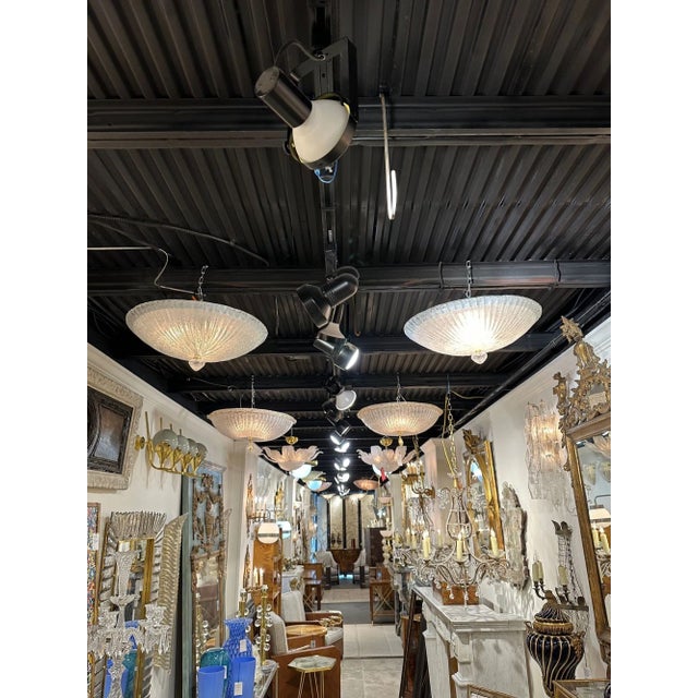 Modern Murano glass clear "granola" flush mount chandelier. Circa 2000. The chandelier has been professionally re-wired,...