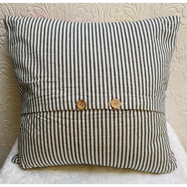 1990s Tropical Mid-Century Style Barkcloth Pillow with Down Insert For Sale - Image 4 of 7