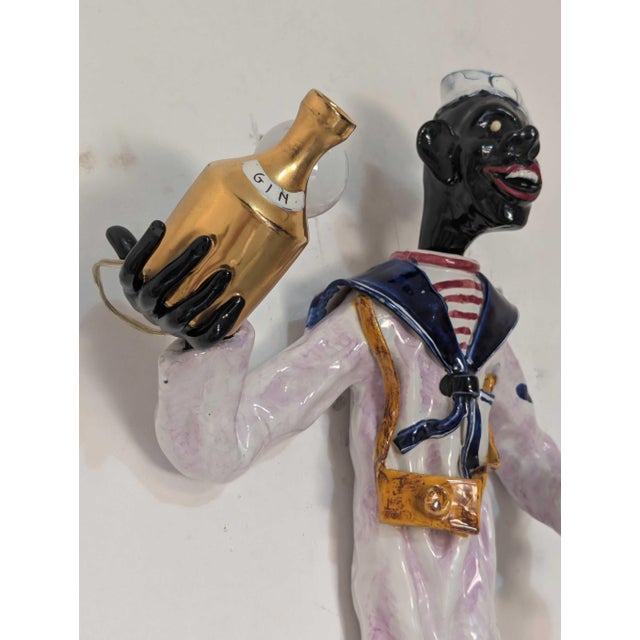 Mid-Century Modern 1950s Figurative Venetian Polychrome Glazed Ceramic Sailor Wall Sconce, Signed For Sale - Image 3 of 11
