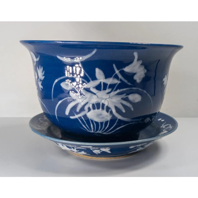 Chinoiserie Early 20th Century Chinese Blue and White Pate-Sur-Pate Jardiniere Planter For Sale - Image 3 of 15