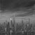Knifed by Todd Carpenter | Oil on board Abstract cityscape with tall buildings in monochrome. For Sale