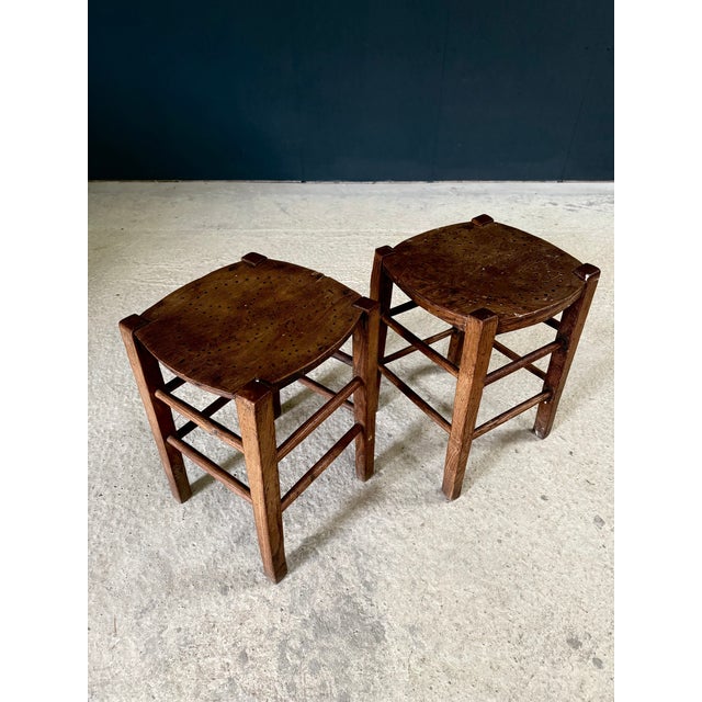 Vintage French Country Bistro Low Stools, 1930s, Set of 2 For Sale - Image 6 of 15
