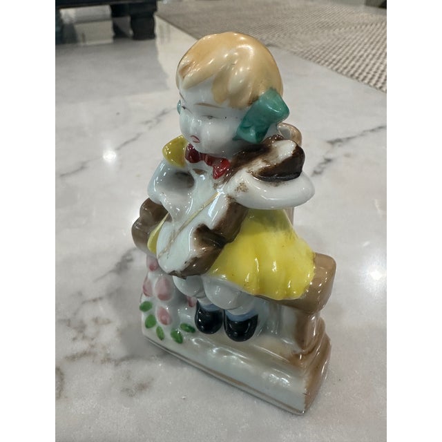 Ceramic Vintage Occupied Japan Pair of Figurines Playing Instruments For Sale - Image 7 of 11