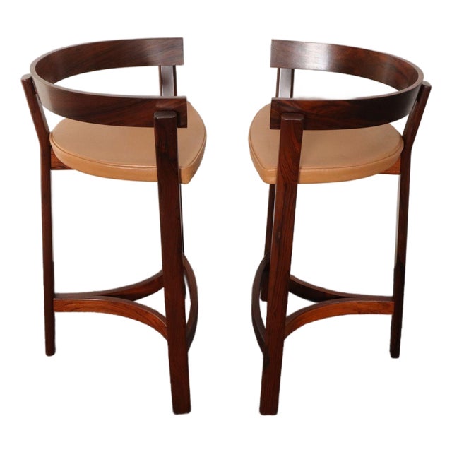 Pair of Danish Modern Rosewood and Leather Counter Stools by John Mortensen For Sale