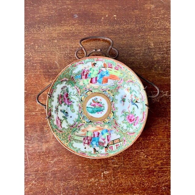 Late 19th Century Antique Chinese Famille Rose Porcelain Bowl in Wrought Iron Wall Mount For Sale - Image 5 of 9