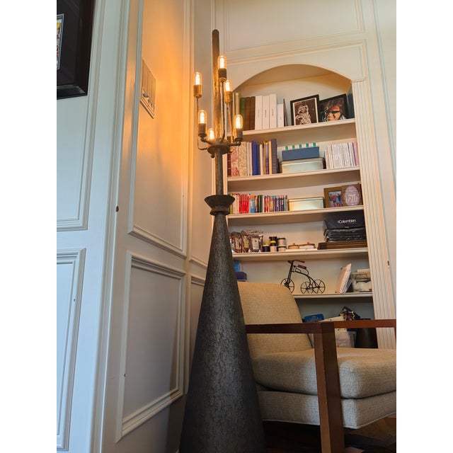 1960s Monumental 7 Ft Brutalist Sculptural Floor Lamp | Hand-Fabricated Textured Metal | Architectural Statement | 90 LBS For Sale - Image 11 of 18