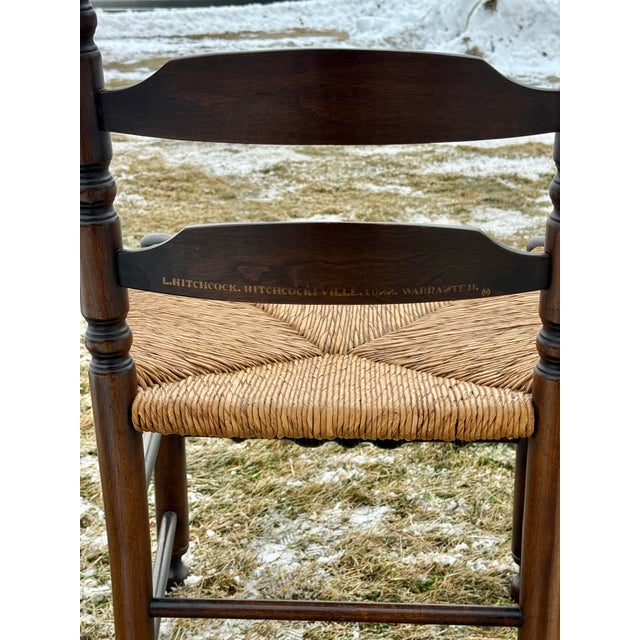Vintage Hitchcock Harvest Paint Decorated Ladderback Rush Seat Dining Chairs - Set of 4 For Sale - Image 12 of 12