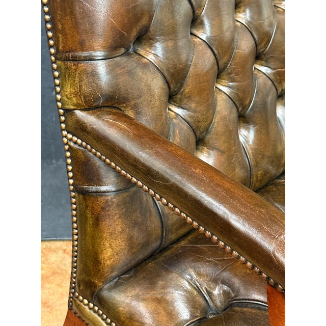 Large Gainsborough Library Armchair of Tufted Leather From England For Sale - Image 11 of 13
