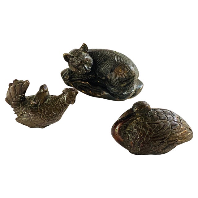 Set of 3 Animals Sculptures Bronze Black Brown Color, France, 1900, 1890s, Set of 3 For Sale