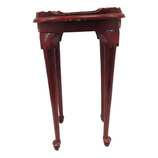 Vintage Small Oval Red and Black Painted Drinks Table by Trouvailles, Inc. For Sale