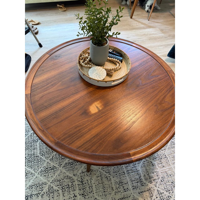 Brown Drexel by John Van Koert Coffee Table Mid-Century Modern Round Walnut Wood Coffee Tab For Sale - Image 8 of 9