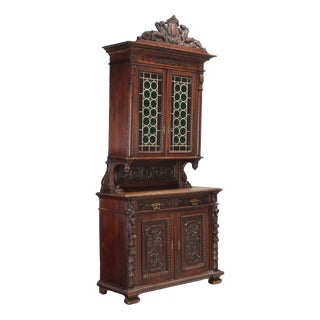Neo-Renaissance Style Walnut Double-Body Sideboard For Sale