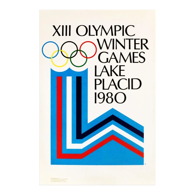 1980 Original Vintage Lake Placid Winter Olympics Poster, Logo For Sale
