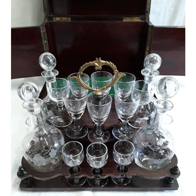 Wood Antique Bar Box in Cherrywood with Brass Insert For Sale - Image 7 of 9