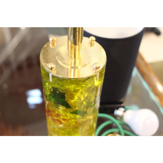 Metal Green Fractal Resin Lamp with Brass Base, 1970s For Sale - Image 7 of 10