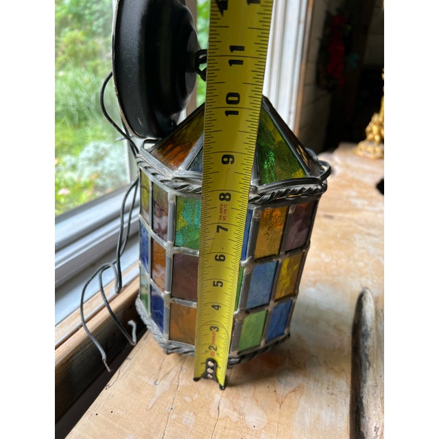 Art Deco Hanging Mid 20th Century Art Deco Stained Glass Chandelier For Sale - Image 3 of 5