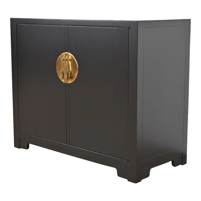 Michael Taylor for Baker Far East Collection Black Lacquered Bar Cabinet, Newly Refinished For Sale