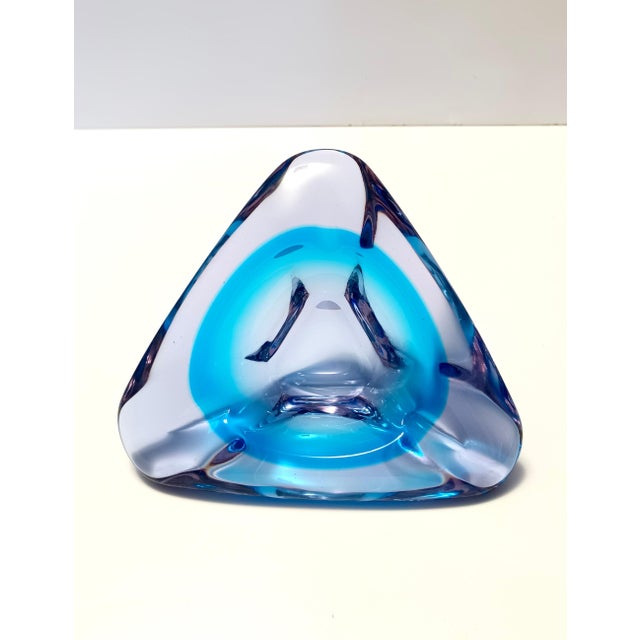 Glass Large Triangular Blue Murano Glass Trinket Bowl, Italy, 1970s For Sale - Image 7 of 9