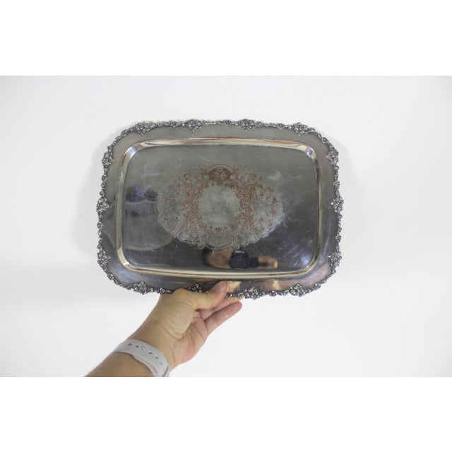 Small Silver Plated Tray, Raised Floral Edge Embossed Detail, Vintage For Sale - Image 12 of 12